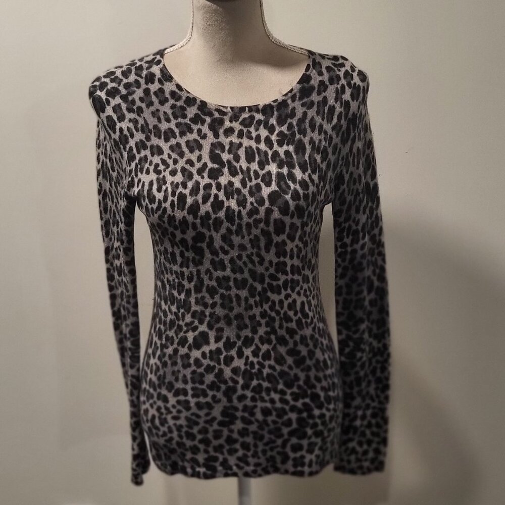 Saks Fifth Avenue, Black, 100% Cashmere, Leopard Print Sweater